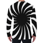 Black And White Vortex Swirl Print Men's Long Sleeve T-Shirt