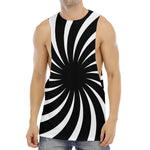 Black And White Vortex Swirl Print Men's Muscle Tank Top
