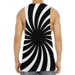 Black And White Vortex Swirl Print Men's Muscle Tank Top