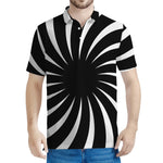 Black And White Vortex Swirl Print Men's Polo Shirt