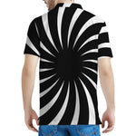 Black And White Vortex Swirl Print Men's Polo Shirt