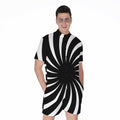 Black And White Vortex Swirl Print Men's Romper
