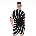 Black And White Vortex Swirl Print Men's Rompers
