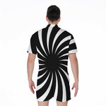 Black And White Vortex Swirl Print Men's Rompers