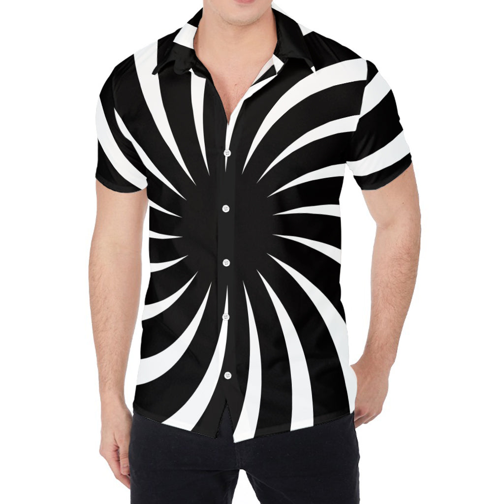 Black And White Vortex Swirl Print Men's Shirt