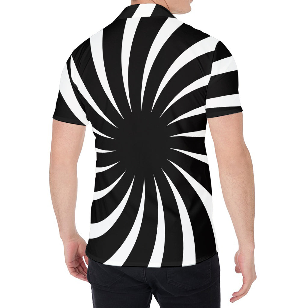 Black And White Vortex Swirl Print Men's Shirt