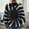 Black And White Vortex Swirl Print Men's Shirt Jacket