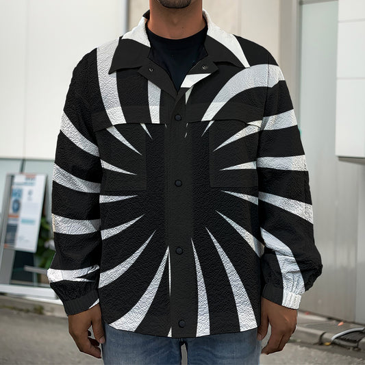 Black And White Vortex Swirl Print Men's Shirt Jacket