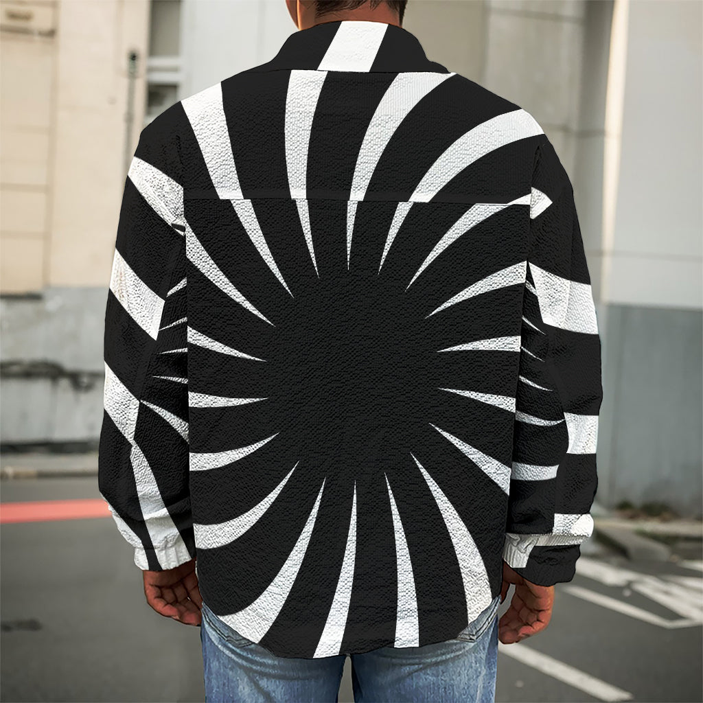 Black And White Vortex Swirl Print Men's Shirt Jacket