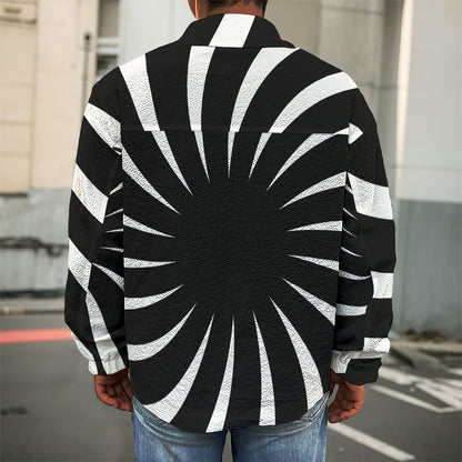 Black And White Vortex Swirl Print Men's Shirt Jacket