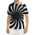 Black And White Vortex Swirl Print Men's Short Sleeve Rash Guard