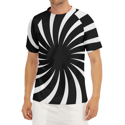 Black And White Vortex Swirl Print Men's Short Sleeve Rash Guard
