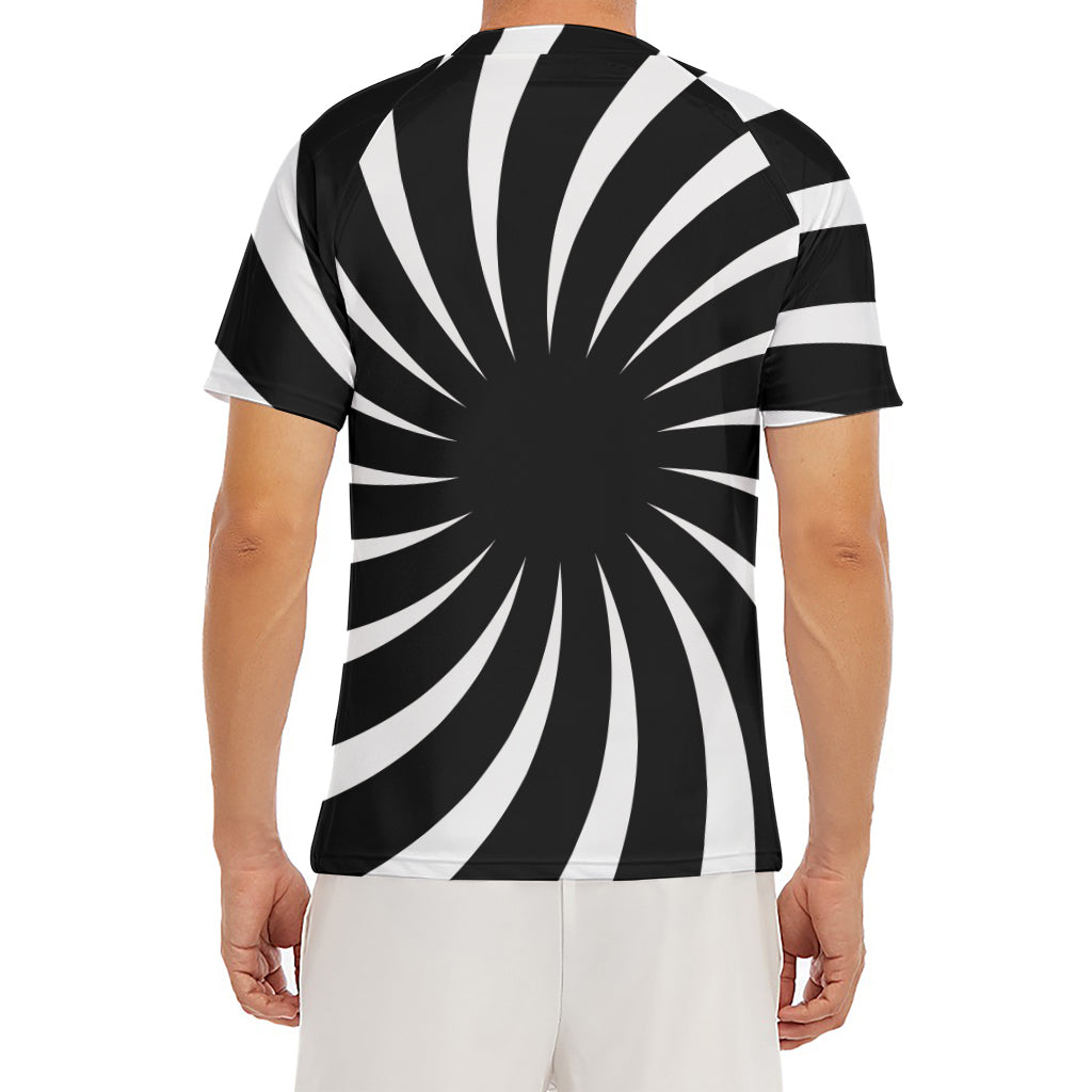 Black And White Vortex Swirl Print Men's Short Sleeve Rash Guard