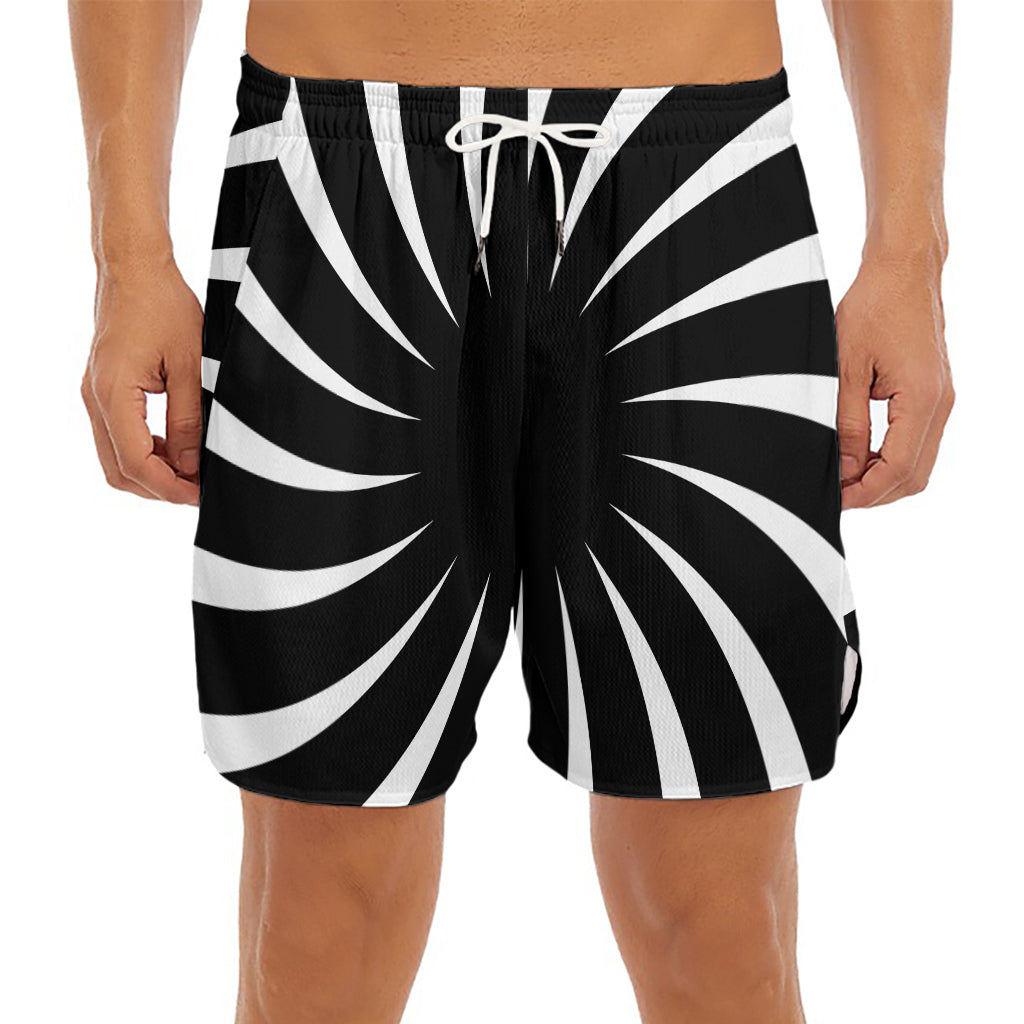 Black And White Vortex Swirl Print Men's Split Running Shorts