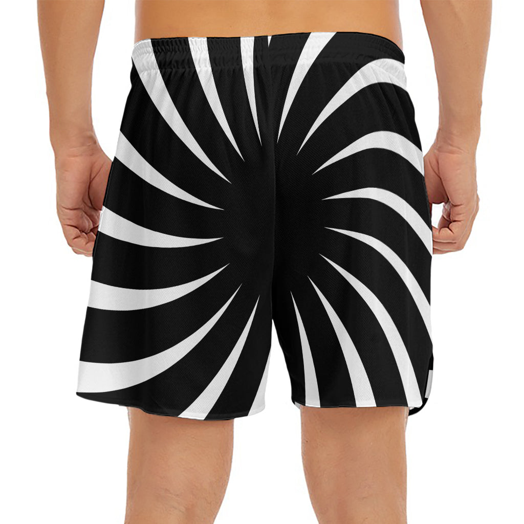 Black And White Vortex Swirl Print Men's Split Running Shorts
