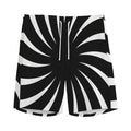 Black And White Vortex Swirl Print Men's Athletic Shorts