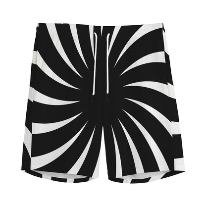 Black And White Vortex Swirl Print Men's Sports Shorts