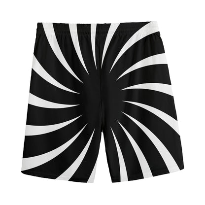 Black And White Vortex Swirl Print Men's Sports Shorts