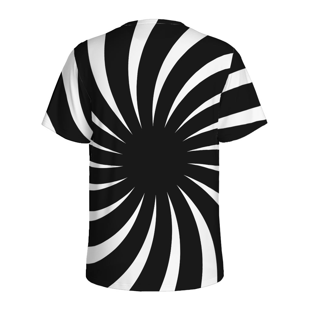 Black And White Vortex Swirl Print Men's Sports T-Shirt