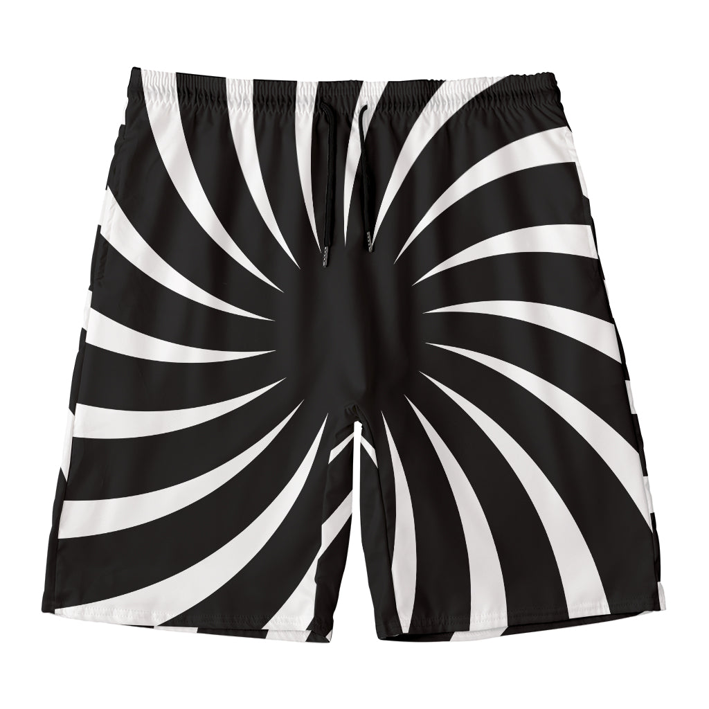 Black And White Vortex Swirl Print Men's Swim Trunks