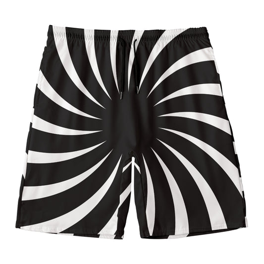 Black And White Vortex Swirl Print Men's Swim Trunks