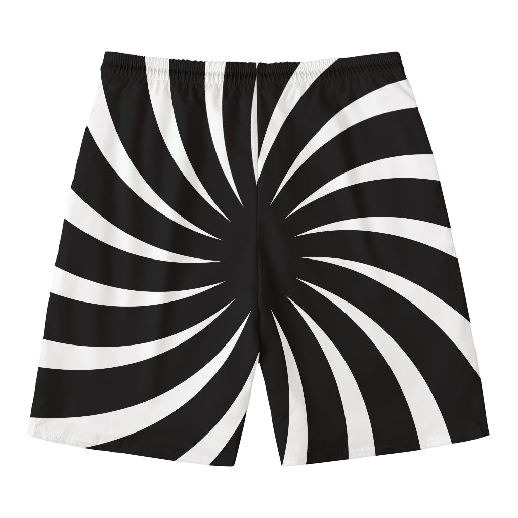 Black And White Vortex Swirl Print Men's Swim Trunks