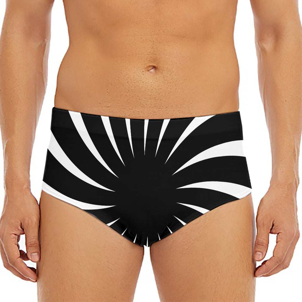 Black And White Vortex Swirl Print Men's Triangle Swim Briefs