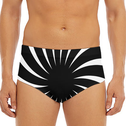 Black And White Vortex Swirl Print Men's Triangle Swim Briefs