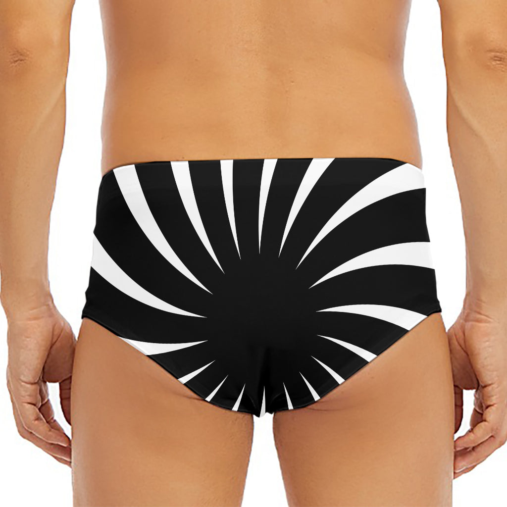 Black And White Vortex Swirl Print Men's Triangle Swim Briefs