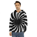 Black And White Vortex Swirl Print Men's Velvet Pullover Hoodie
