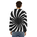 Black And White Vortex Swirl Print Men's Velvet Pullover Hoodie
