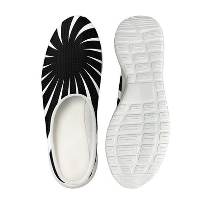 Black And White Vortex Swirl Print Mesh Casual Shoes