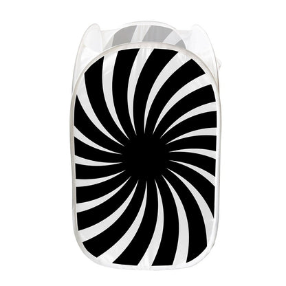 Black And White Vortex Swirl Print Mesh Laundry Hamper
