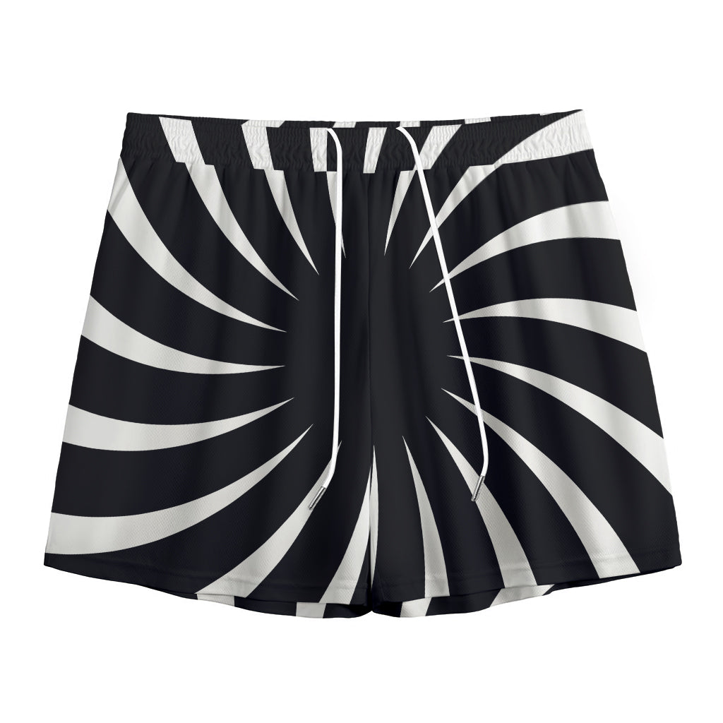 Black And White Vortex Swirl Print Mesh Shorts