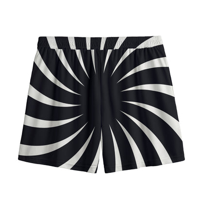 Black And White Vortex Swirl Print Mesh Shorts