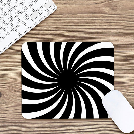 Black And White Vortex Swirl Print Mouse Pad