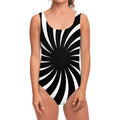 Black And White Vortex Swirl Print One Piece Swimsuit