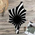 Black And White Vortex Swirl Print One Shoulder Bodysuit