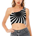 Black And White Vortex Swirl Print One Shoulder Crop Top