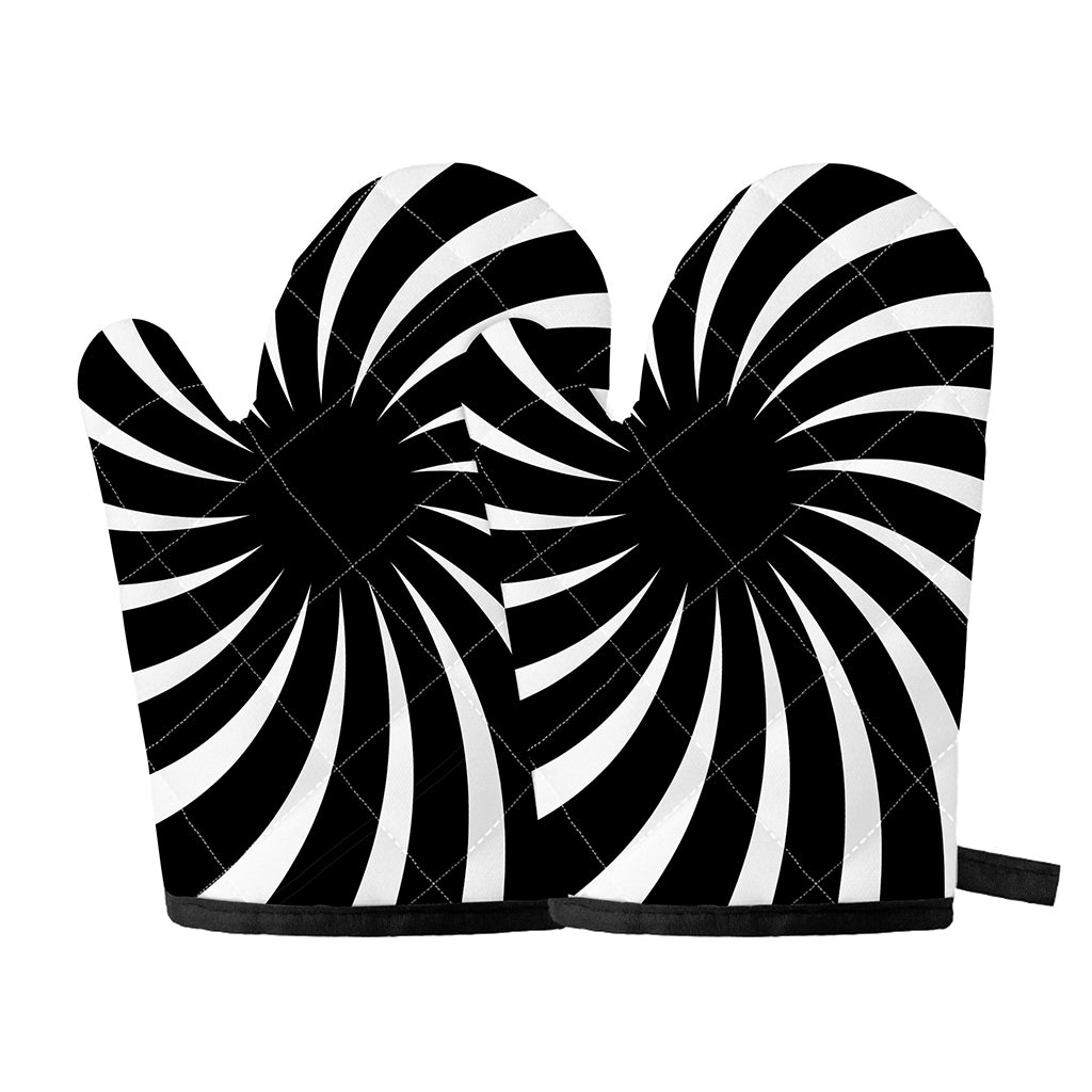Black And White Vortex Swirl Print Oven Mitts