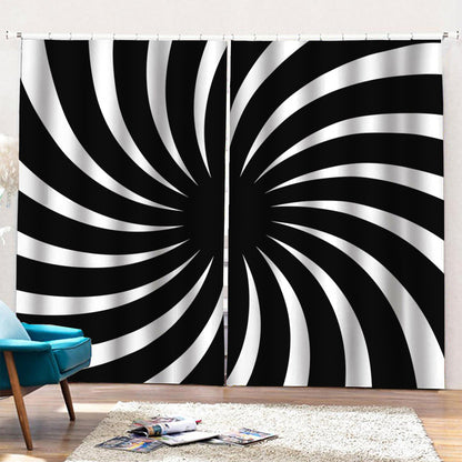 Black And White Vortex Swirl Print Pencil Pleat Curtains