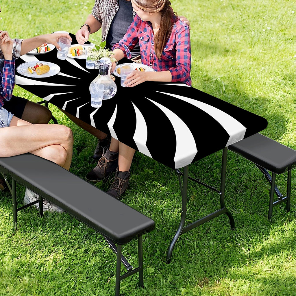 Black And White Vortex Swirl Print Picnic Table Cover