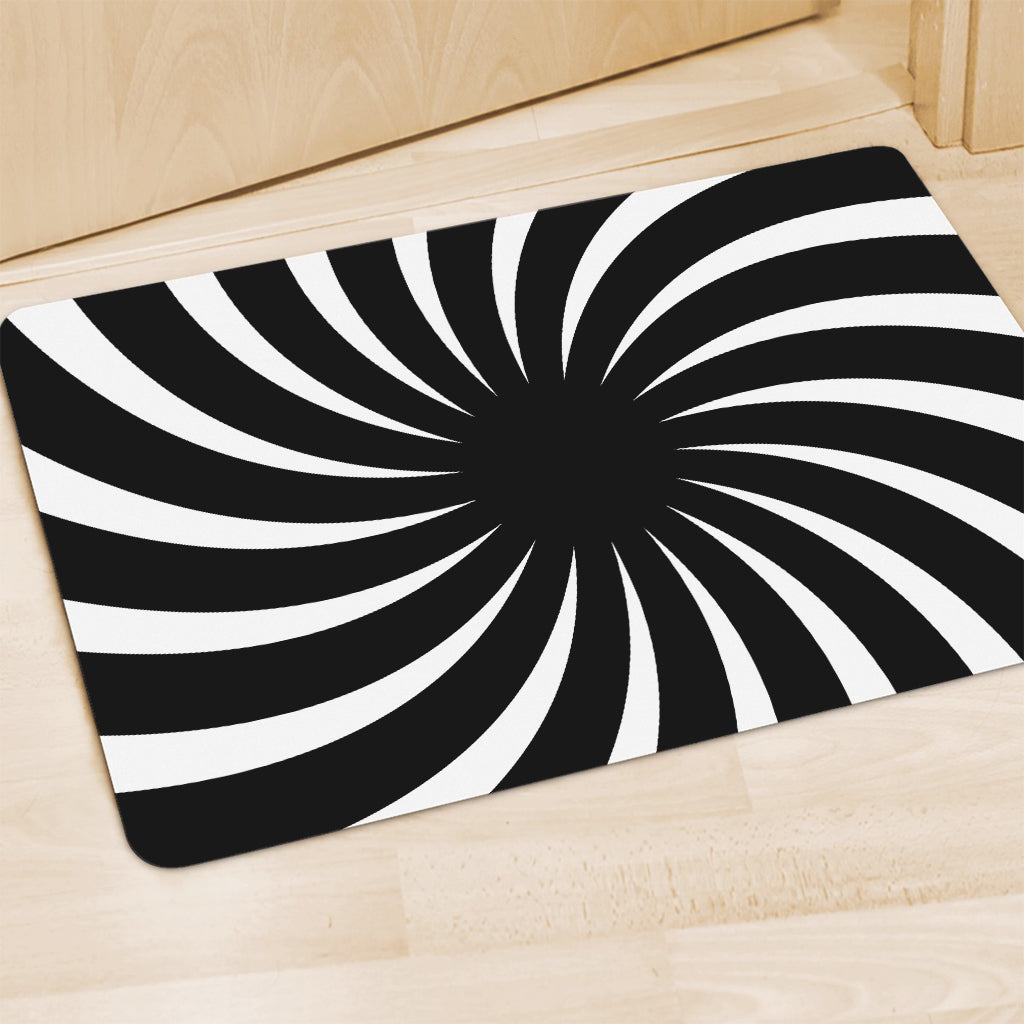 Black And White Vortex Swirl Print Polyester Doormat