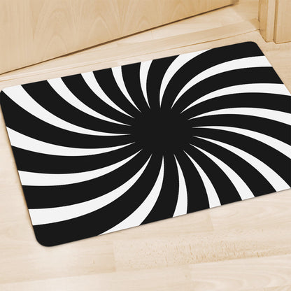 Black And White Vortex Swirl Print Polyester Doormat