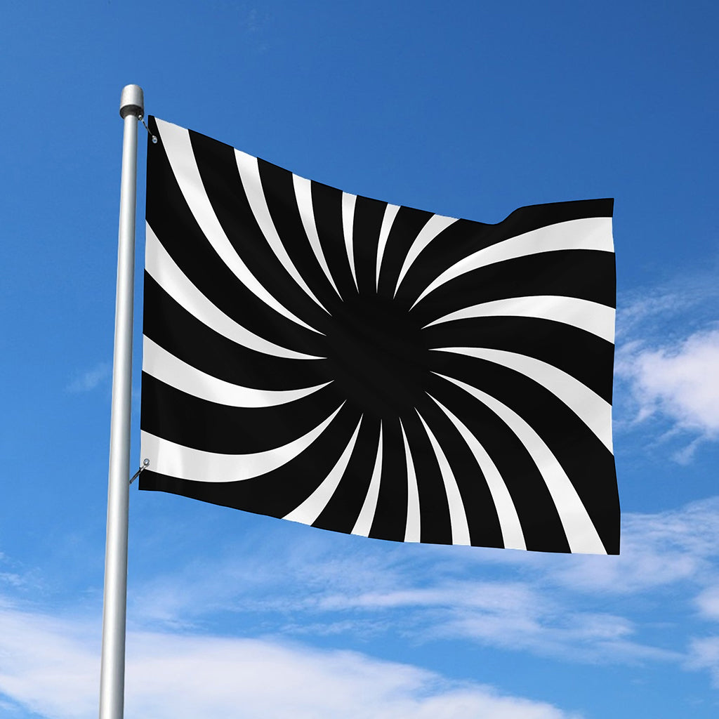 Black And White Vortex Swirl Print Polyester Flag