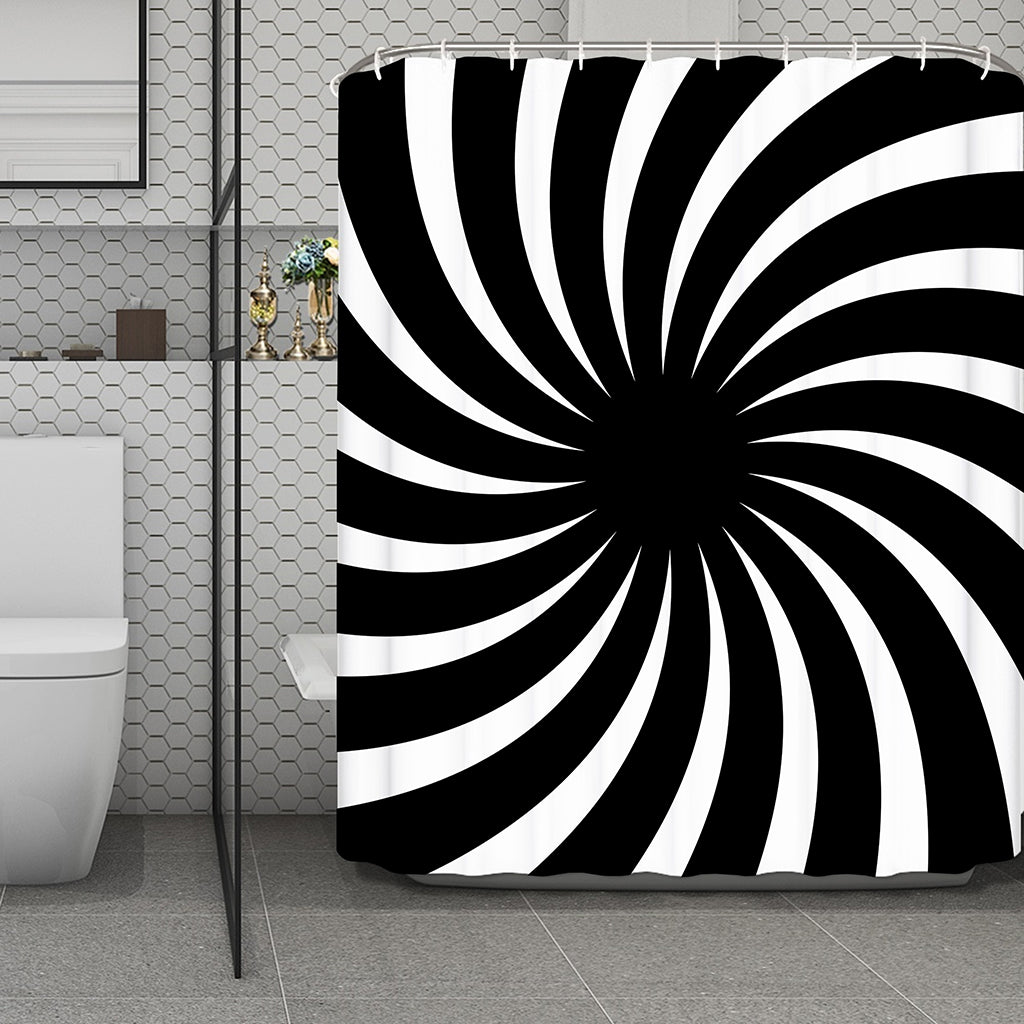 Black And White Vortex Swirl Print Polyester Shower Curtain