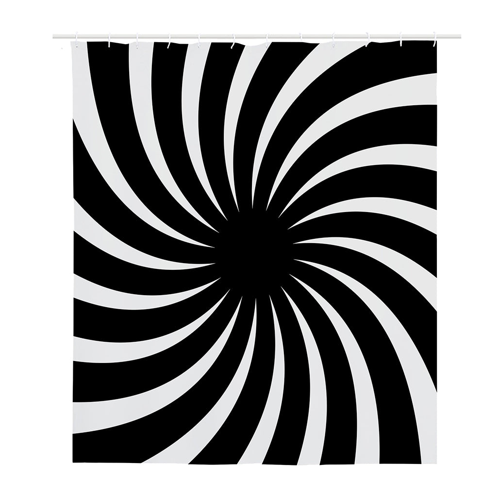 Black And White Vortex Swirl Print Polyester Shower Curtain