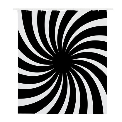 Black And White Vortex Swirl Print Polyester Shower Curtain