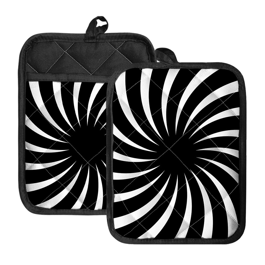 Black And White Vortex Swirl Print Pot Holders With Pocket
