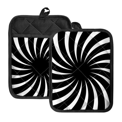 Black And White Vortex Swirl Print Pot Holders With Pocket